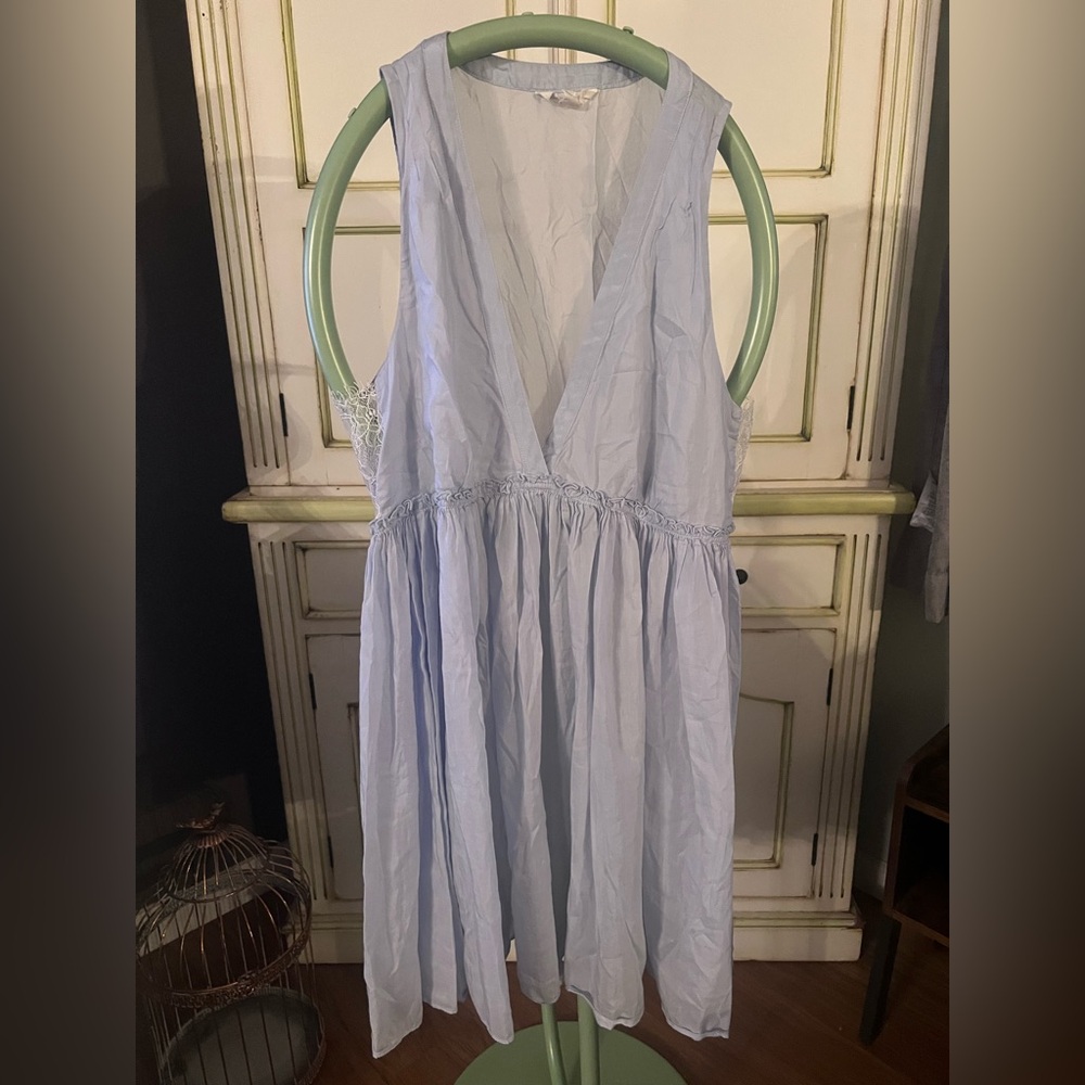Anthropologie Light Blue Sleeveless babydoll Dress with lace accents
